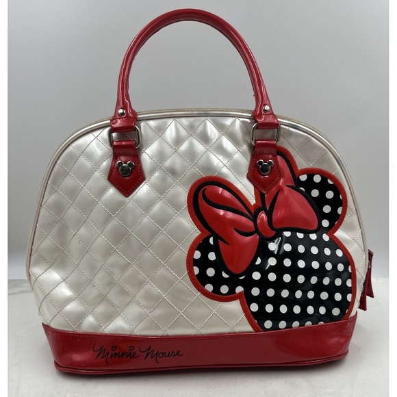 Loungefly Dome Handbag Minnie Mouse Disney Quilted Tote LARGE Red & Pearl Patent - Picture 1 of 15